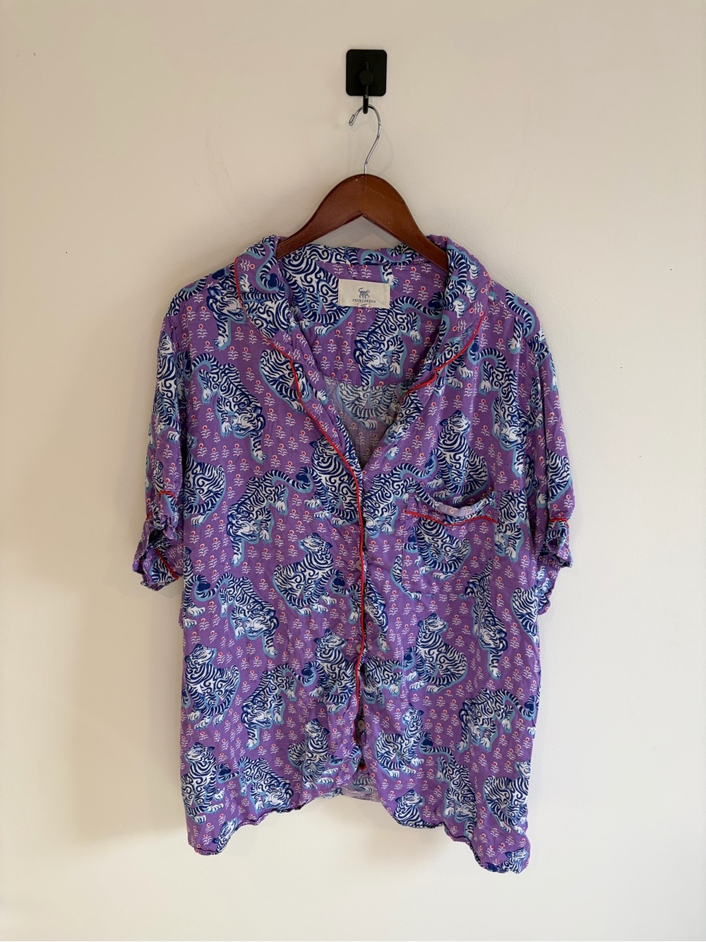 Printfresh Purple Tiger Queen Short Sleeve Pajama Set Plus Size 5X - Picture 6 of 14